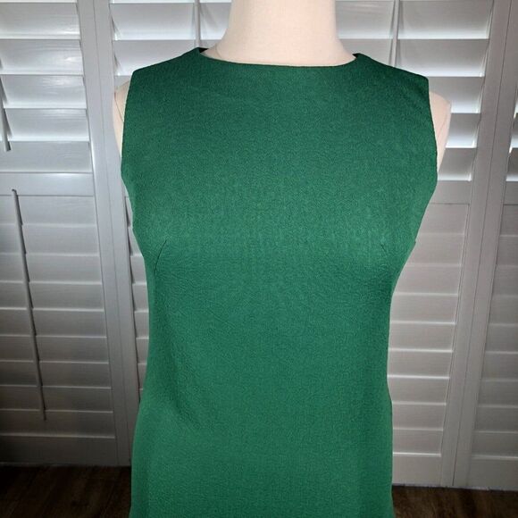 Vtg 70s Handmade Green Day Dress Large Sheath Sleeveless Wiggle Polyester Knee - Picture 5 of 12